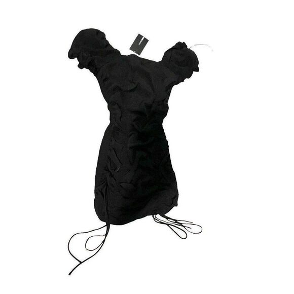 Fashion Nova NWT Black Minimalist Coquette Chic Ruched Bodycon Mini Dress Small - Picture 5 of 7